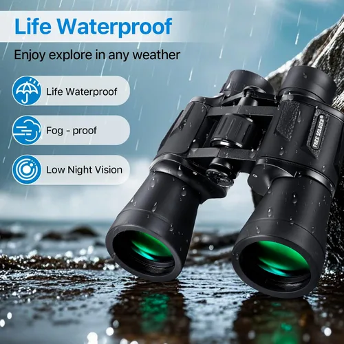 Miniatura 4 de Prismáticos de 20 x 50 de alta potencia para observación de aves con ocular grande de 28 mm, prismáticos impermeables para caza, senderismo, Negro