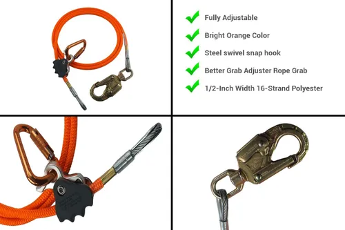 Miniatura 2 de Kit de línea de sujeción Better Grab ProClimb con núcleo de acero (1/2 pulgada x 3.05 metros) - Correa ajustable para árboles, de baja elasticidad