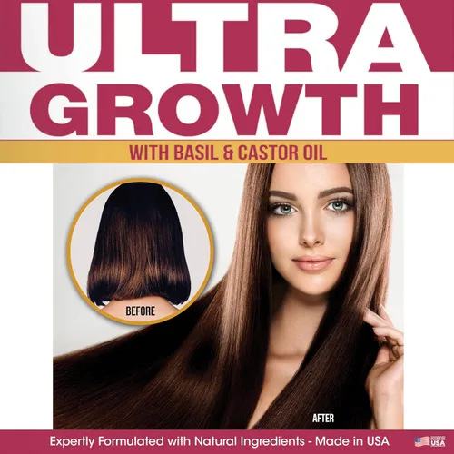 Miniatura 3 de Difeel Ultra Growth - Aceite de albahaca y ricino para el cabello, tratamiento acondicionador sin enjuague, 8 onzas, botella grande
