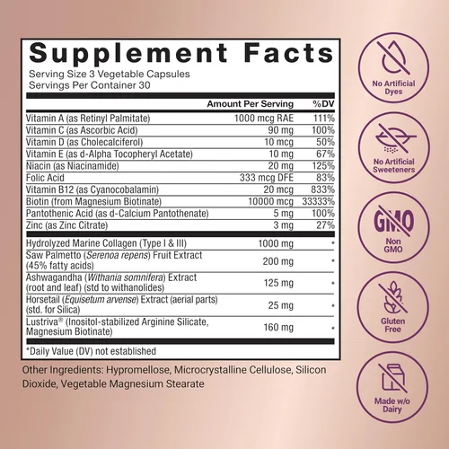 Miniatura 7 de Force Factor Multivitamínico acelerador del crecimiento del cabello para mujeres y hombres, con Lustriva, biotina, cola de caballo y vitaminas A
