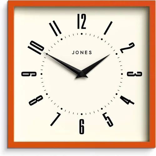 JONES CLOCKS® Reloj de pared de caja, cuadrado retro, 10 pulgadas, naranja, números fáciles de leer, reloj perfecto para cocina u oficina Naranja