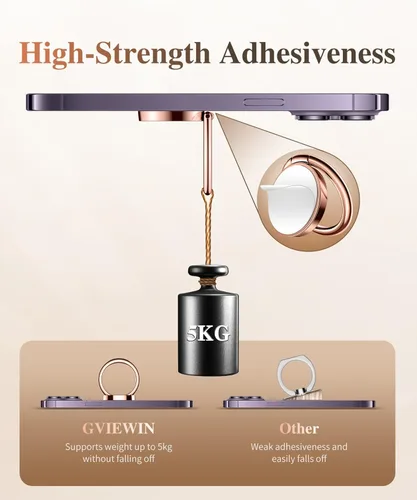 Miniatura 3 de GVIEWIN Soporte de anillo de teléfono celular de mármol, agarre de metal con rotación de 360°, compatible con iPhone 17/16/15/14/Pro Max/Air/Plus