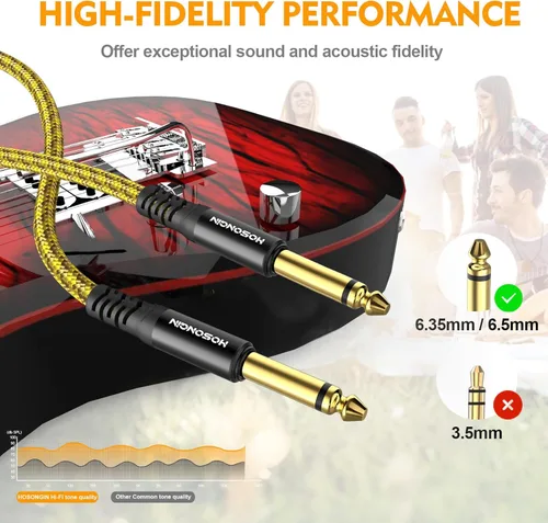 Miniatura 2 de HOSONGIN Paquete de 2 cables de guitarra de 10 pies a 1/4 de pulgada para instrumentos eléctricos, cable AMP para guitarra eléctrica, bajo, Rojo