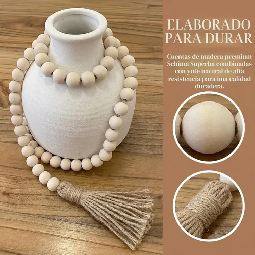 Miniatura 3 de Cuentas estilo granja, guirnalda de cuentas de madera de 58 pulgadas con borlas, decoración rústica de campo, cuentas bohemias de oración