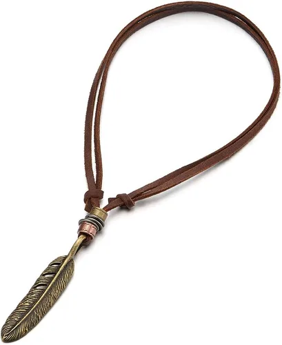 Miniatura 3 de COOLSTEELANDBEYOND Collar unisex con colgante de plumas de estilo retro para hombre y mujer con cordón de cuero ajustable