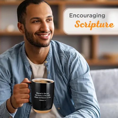 Miniatura 5 de Taza de café Christian Art Gifts: Hombre Bendito - Jeremías 17:7 Escritura inspiradora, 15 oz, Negro