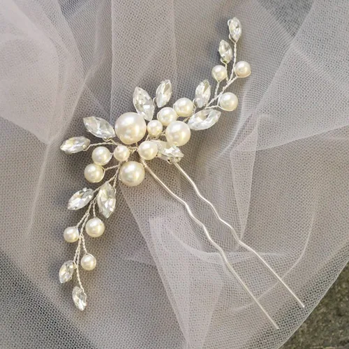 Miniatura 4 de JAKAWIN Accesorios para el cabello de boda Pin de pelo de novia Clip de pelo de novia para mujeres (plata)