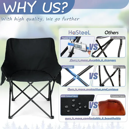 Miniatura 4 de HaSteeL Silla de camping para adultos, juego de sillas portátiles plegables compactas con bolsillos laterales para pesca al aire libre, senderismo