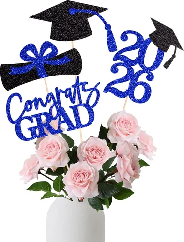 16 piezas de decoración de graduación para la clase de 2026, centros de mesa de felicitaciones de graduación 2026, decoración de mesa 2026, Azul