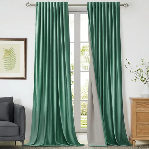 Miniatura 24 de Cortinas opacas de terciopelo dorado de 108 pulgadas para sala de estar, totalmente opacas, elegantes, 2 paneles con pestaña trasera, aislamiento