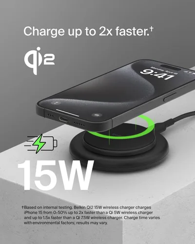 Miniatura 2 de Belkin Almohadilla de carga inalámbrica magnética de 15 W, cargador inalámbrico con certificación Qi2 compatible con MagSafe para iPhone 16 Series