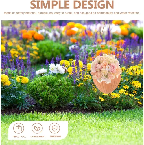 Miniatura 3 de Yardwe 1 juego de maceta colgante para plantas, elegante maceta de fresa, drenaje de cerámica, material para hierbas y decoración de jardín elegante