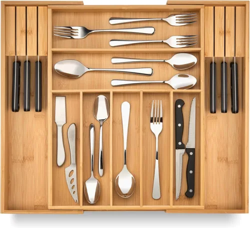 Miniatura 11 de Organizador de Cajón de Cocina Purawood - Organizador de Utensilios Extensible para Cocina, Bandeja de Cuchillos y Organizador de Cubiertos, 3-5