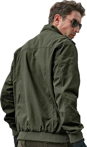 Miniatura 3 de HIJEWE Men Military Jacket Casual Cotton Utility Coat Spring Falls Durable Army Cargo Bomber Stand Collar Multi-Pocket Jacket