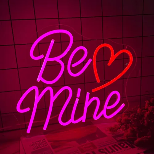 Miniatura 3 de Letrero de neón con forma de corazón de San Valentín con texto en inglés «Be Mine», 14.2 x 11.4 pulgadas, decoración de San Valentín, letrero