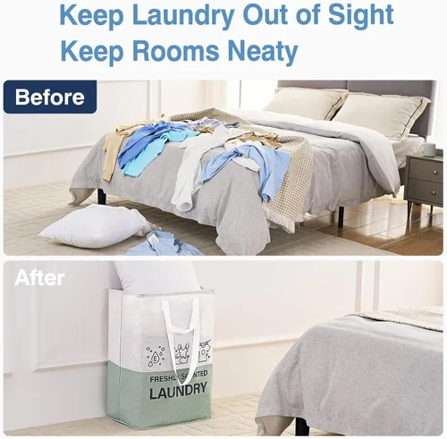 Miniatura 4 de Cestas de lavandería de 92 litros, cesta de lavandería independiente con asas, impermeable, plegable, para dormitorio, cuarto de baño