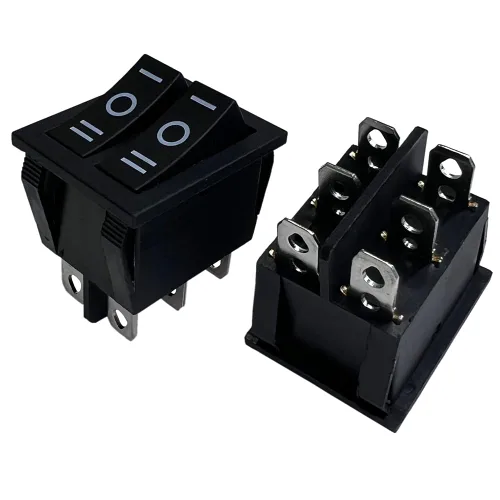 Miniatura 12 de Interruptor basculante DPST On-Off Unilluminated Negro 4 Pin 1.220x0.984 in Rectangular Snap-in Interruptor de alimentación de palanca