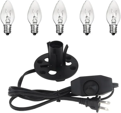 Cable de lámpara de sal del Himalaya de 6 pies con interruptor de atenuación - Enchufe E12 y 5 bombillas gratis de 15 W, cable de alimentación de
