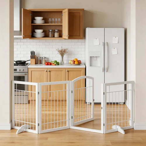 Miniatura 8 de Vantas 96 x 30 in Foldable Metal Dog Gate with Door Walk Through, Black Freestanding Stability, Extra Wide, Walk-Through Easy, Easy Storage, Easy