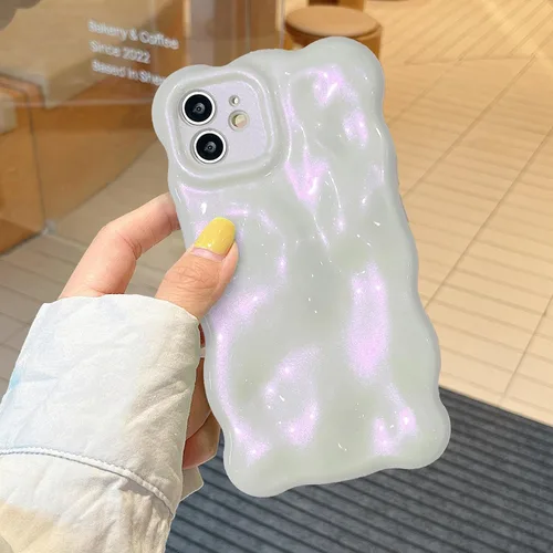 Miniatura 35 de XIZYO Funda para iPhone 13 de 6.1 pulgadas, bonito patrón de ondas, estético, 3D, rizado, ondulado, chapado en purpurina, para mujeres y niñas, Azul