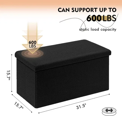 Miniatura 3 de PINPLUS Otomanas otomanas de almacenamiento con forma cuadrada con reposapiés de almacenamiento para sala de estar, asiento otomano Boucle para Negro