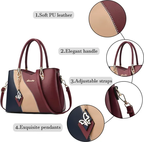 Miniatura 7 de Bolsos y carteras para mujer de DAINAOTM, bolsos estilo tote de cuero PU, cartera de señora con asa superior, bolso cruzado, bolso de hombro PU