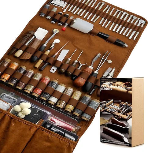 Miniatura 2 de FIOQE Kit de herramientas de cuero, herramientas de artesanía de cuero, 588 piezas, juego de bricolaje con bolso para bolsa, cinturón, cartera