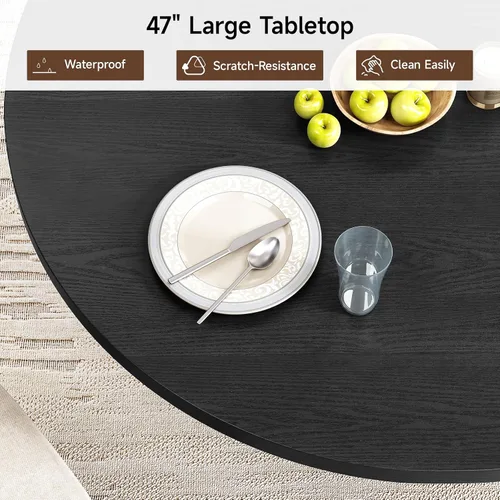 Miniatura 4 de Mesa de comedor redonda de 47 pulgadas para 4, mesa de cocina circular con estante de almacenamiento de 2 capas y un cajón, mesas de comedor