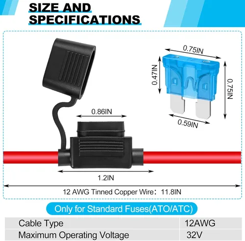 Miniatura 3 de Cooclensportey Paquete de 4 portafusibles en línea de 12 AWG, portafusibles impermeable con 35 fusibles estándar