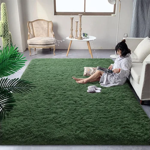 Miniatura 14 de DweIke Alfombras Shag Esponjosas Azules para Dormitorio Sala de Estar, 5x8 Grande Suave Felpa Tie-Dye Azul Cielo para Niñas y Niños, Alfombra Azul