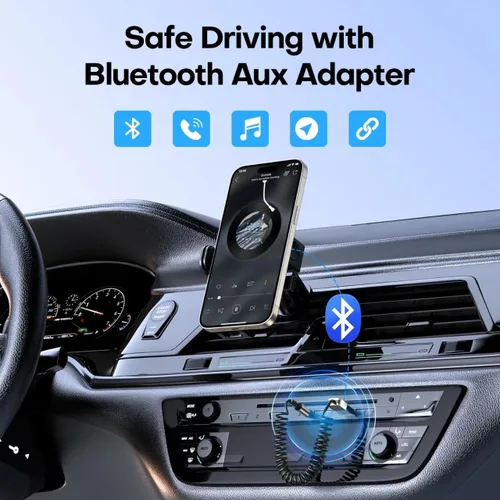 Miniatura 2 de GLOBELEC Adaptador auxiliar a Bluetooth 5.3, receptor adaptador de audio auxiliar USB de 0.138 in con micrófono integrado para llamadas manos
