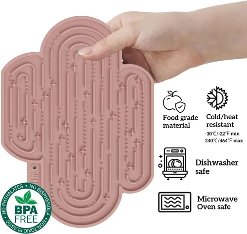 Miniatura 6 de OHMO - Alfombrilla para lamer Cactus para perros y gatos (2 unidades) Fácil de limpiar Alimentador lento para mascotas con ventosas, almohadilla