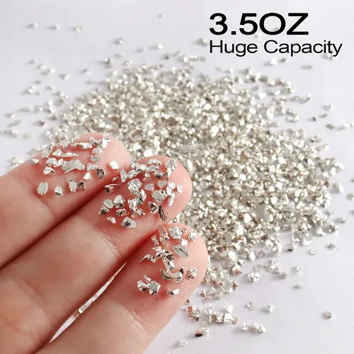 Miniatura 2 de Renfio - Fragmentos de purpurina de vidrio roto y triturado, trituración de 2-4mm, virutas metálicas irregulares pequeñas y gruesas, 100g (3.5 Oz)