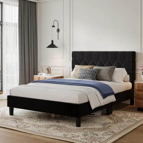 Miniatura 7 de Avenco Base de cama de tamaño matrimonial, base de cama tapizada con cabecera ajustable de 3 alturas, fácil montaje sin herramientas