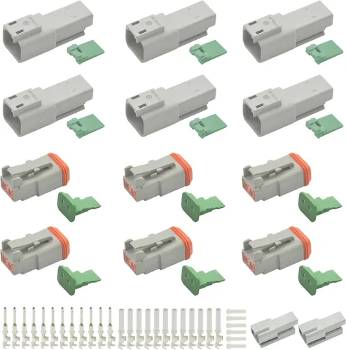 Deutsch - Kit de conectores de 215 piezas, 12 juegos de 2, 3, 4, 6, 8, 12 pines con tamaño 16 contactos estampados, 14-20AWG Serie DT sellados,