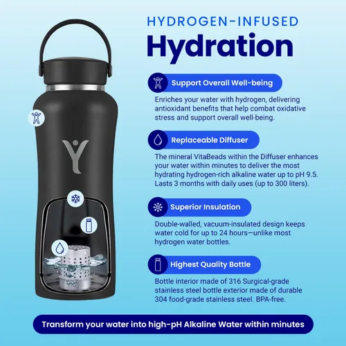 Miniatura 3 de DYLN - Botella de agua de hidrógeno Crea agua alcalina hidratante rica en hidrógeno hasta 9 pH Botella de agua de acero inoxidable aislada al