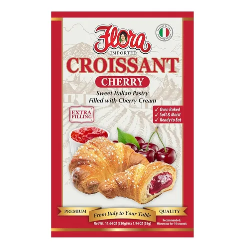 Flora Cherry Croissants – Auténtica pasta italiana con relleno de cereza | Suave, horneada al horno y lista para comer | Importada de Italia
