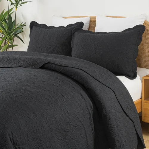 Miniatura 56 de HoneiLife - Juego de colcha de tamaño Queen, juego de ropa de cama de pana bordada de 3 piezas, colcha de lujo, ligera, cálida, para todas las Pana