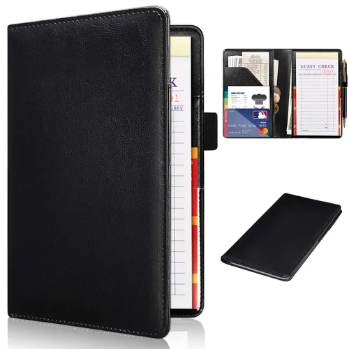 Miniatura 10 de RSAquar Libreta de servidor con bolsillo con cremallera, libretas de servidor de cuero premium para camarera, cartera de camarero libreta