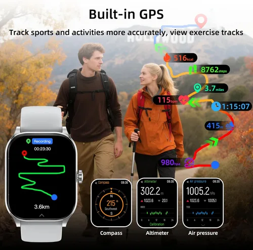 Miniatura 3 de Smart Watch with Built-in GPS, 1.96" HD Display, Answer/Make Calls, 100+ Sport Modes, Heart Rate/Sleep/SpO2 Monitor, Fitness Activity Tracker for