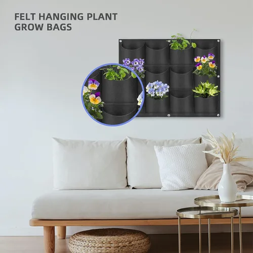 Miniatura 2 de Bolsas colgantes para macetas con 12 bolsillos, bolsas de cultivo verticales para colgar en la pared, macetas de jardín de hierbas para interiores