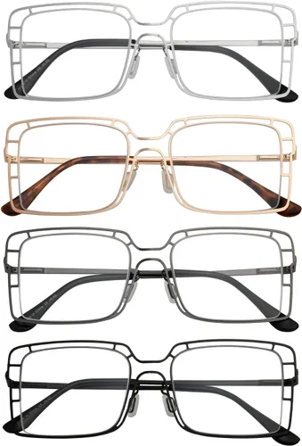 Miniatura 3 de Eyekepper Paquete de 4 lentes de lectura con marco hueco de metal fino para mujeres y hombres