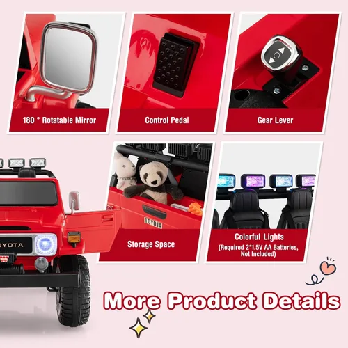 Miniatura 4 de Costzon Auto de 2 plazas, camión Toyota FJ40 con licencia de 12 V con control remoto de 2.4 G, suspensión de resorte, caja de almacenamiento, luces