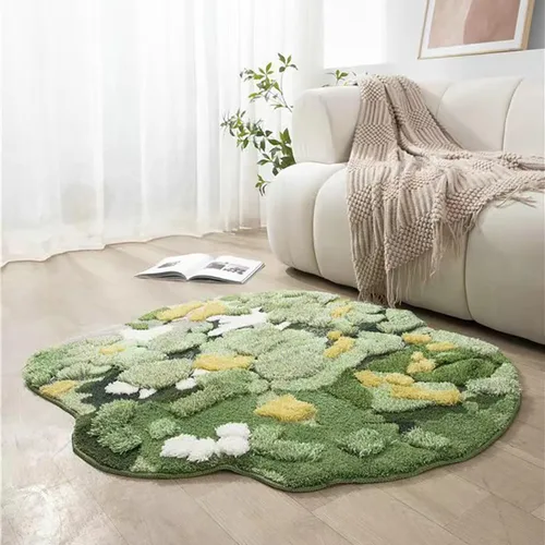 Miniatura 15 de Alfombra de musgo estéreo 3D irregulares con flores naturales, margaritas y musgo, para sala de estar, dormitorio, decoración estética del hogar