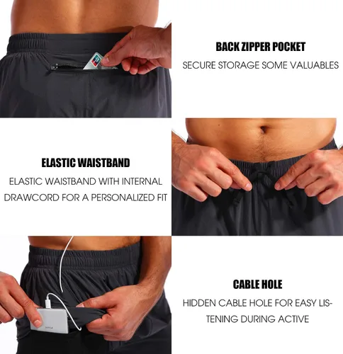 Miniatura 5 de Pudolla Mens 2 in 1 Running Shorts 5" Quick Dry Gym Athletic Workout Shorts for Men with Phone Pockets