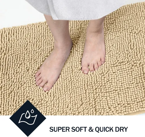 Miniatura 5 de LINLA Juego de 2 alfombras de baño de felpilla suave y absorbente, antideslizante, de secado rápido, lavables, alfombras para el suelo, bañera