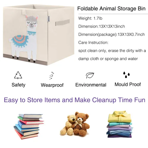 Miniatura 3 de Contenedores de almacenamiento de cubo animal plegables de tela, caja/cofre/organizador de juguetes para guardería de niños, 13 pulgadas (Llama)