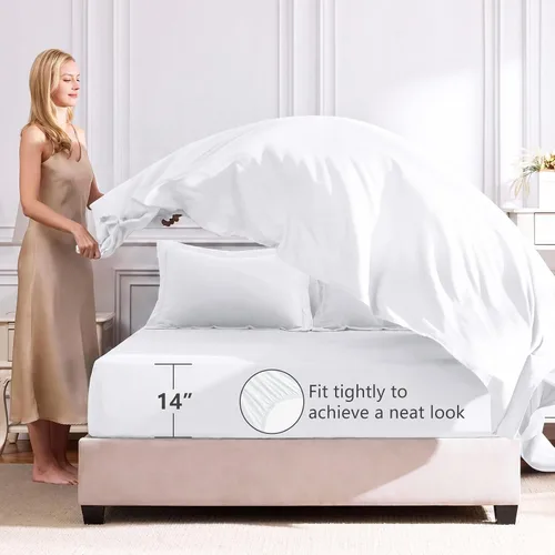 Miniatura 5 de CozyLux Juego de edredón tamaño matrimonial, blanco, toda la ropa de cama en una sola bolsa, 7 piezas: edredón de relleno alternativo, sábanas