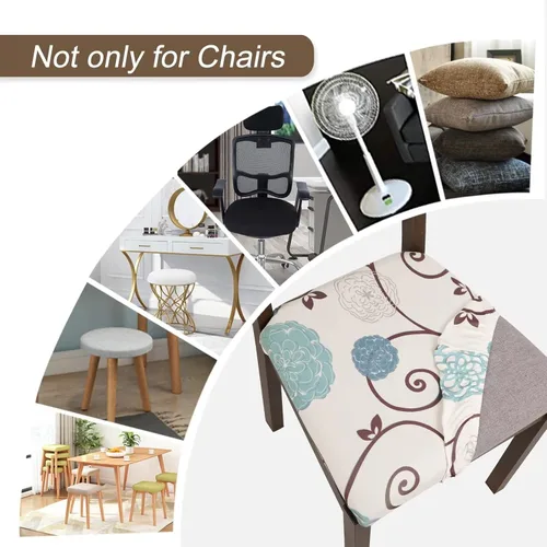 Miniatura 4 de SearchI Fundas de Asiento para Sillas de Comedor Elásticas con Estampado Juego de 6, Fundas de Asiento de Silla Extraíbles Lavables Tapizadas Flor