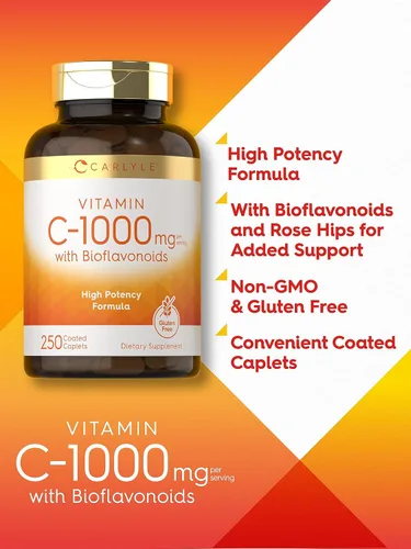 Miniatura 4 de Carlyle Vitamina C 1000mg con Bioflavonoides 250 Comprimidos con Escaramujo Suplemento Vegetariano, Sin OMG, Sin Gluten